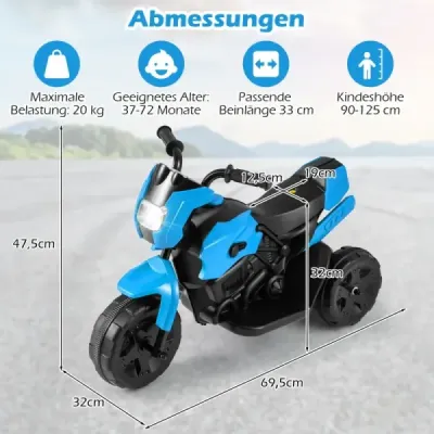 6V detský motocykel, 3-kolesový elektrický motocykel s LED svetlometmi, , námornícka modrá