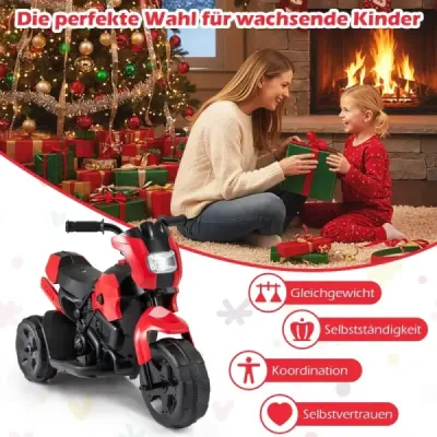 6V detská motorka 3-kolesová elektrická motorka s LED svetlometom nožný pedál na batérie elektrické autíčko červená