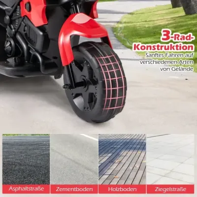 6V detská motorka 3-kolesová elektrická motorka s LED svetlometom nožný pedál na batérie elektrické autíčko červená