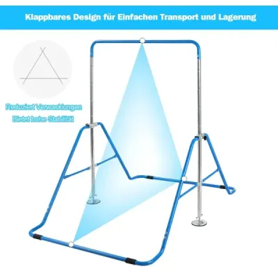 Detská gymnastická hrazda, výškovo nastaviteľná, hrazda 90-130 cm, skladacia, modrá