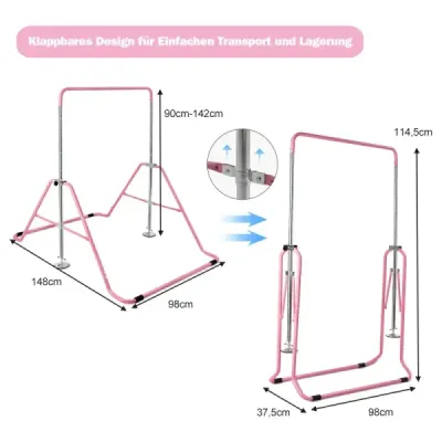 Detská gymnastická hrazda, výškovo nastaviteľná, hrazda 90-130 cm, skladacia, ružová