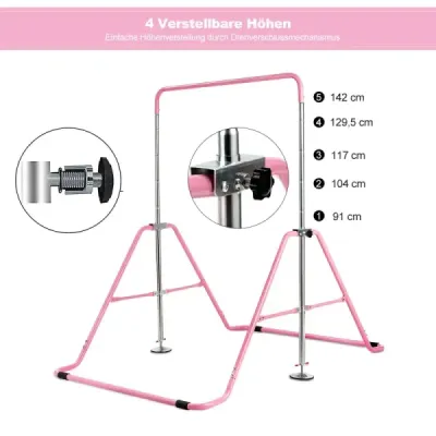 Detská gymnastická hrazda, výškovo nastaviteľná, hrazda 90-130 cm, skladacia, ružová