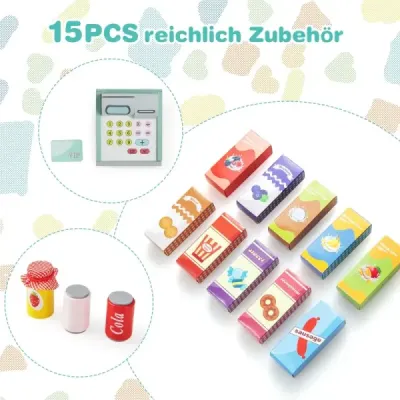 Detská hracia sada do supermarketu s pokladňou, POS automatom, predajným automatom a tabuľou, mätovo zelená
