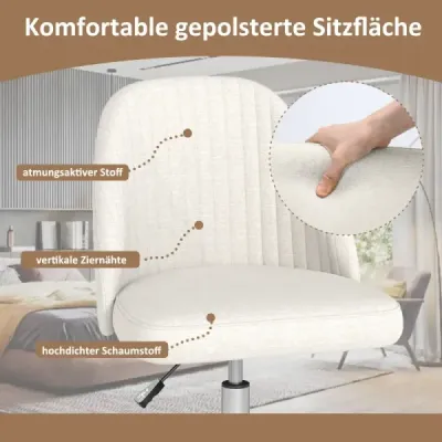 Otočná stolička bez podrúčok, výškovo nastaviteľná toaletná stolička, kancelárska stolička, stolička do domácej kancelárie, béžová