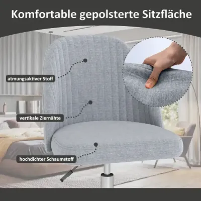 Otočná stolička bez podrúčok, výškovo nastaviteľná toaletná stolička, kancelárska stolička, stolička do domácej kancelárie, sivá