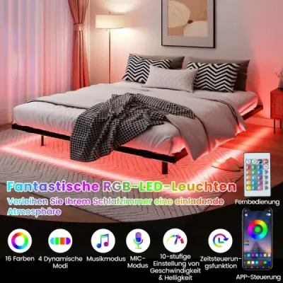Posteľ veľkosti Queen s LED osvetlením, moderný kovový rám postele, 160 x 200 cm