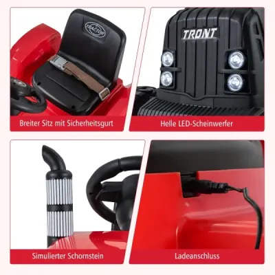 24V detský elektrický traktor s prívesom, elektrické vozidlo s odnímateľným prívesom, diaľkové ovládanie, červený