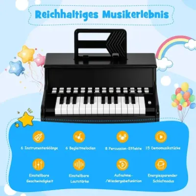 25-klávesové mini digitálne piano pre deti, elektrické piano s nastaviteľnou rýchlosťou, čierne