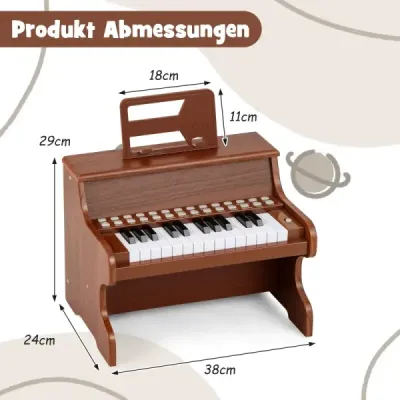 25-klávesové mini digitálne piano pre deti, elektrické piano s nastaviteľnou rýchlosťou, hnedé