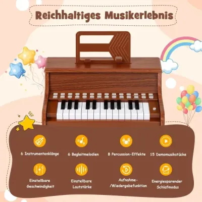 25-klávesové mini digitálne piano pre deti, elektrické piano s nastaviteľnou rýchlosťou, hnedé