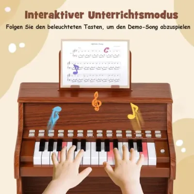 25-klávesové mini digitálne piano pre deti, elektrické piano s nastaviteľnou rýchlosťou, hnedé