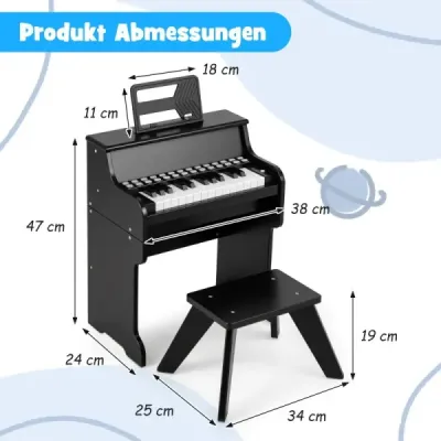 25-klávesové mini digitálne piano so stoličkou, detské piano s nastaviteľnou rýchlosťou, čierne