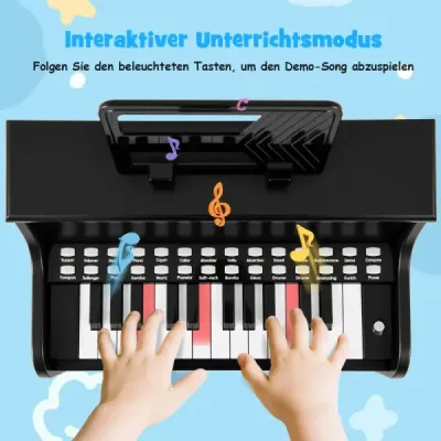 25-klávesové mini digitálne piano so stoličkou, detské piano s nastaviteľnou rýchlosťou, čierne