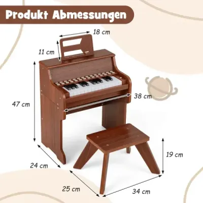 25-klávesové mini digitálne piano so stoličkou, detské piano s nastaviteľnou rýchlosťou, hnedé