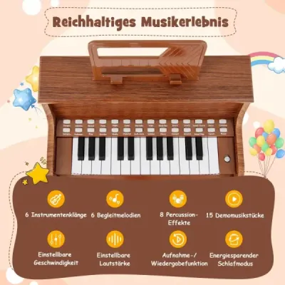 25-klávesové mini digitálne piano so stoličkou, detské piano s nastaviteľnou rýchlosťou, hnedé