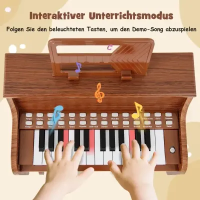 25-klávesové mini digitálne piano so stoličkou, detské piano s nastaviteľnou rýchlosťou, hnedé