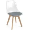 Sada 4 priehľadných jedálenských stoličiek s nohami z masívneho dreva, škandinávske kuchynské stoličky, akcentová stolička, sivá