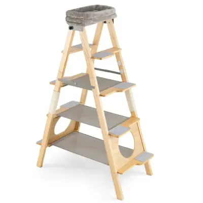 Škrabadlo pre mačky s rebríkom so sisalovými škrabadlami a polstrovanou plochou na ležanie. Skladacie škrabadlo pre mačky.