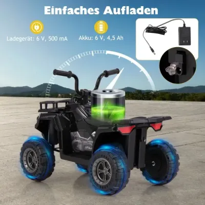 6V detská elektrická štvorkolka s funkciou jazdy vpred a vzad, detská elektrická štvorkolka, čierne
