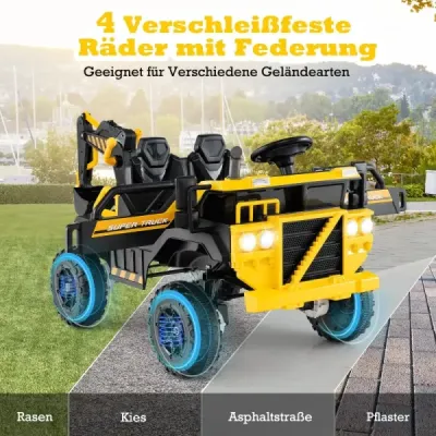 24V elektrický detský šliapací bager s pohonom 4x4 a diaľkovým ovládaním, stavebné vozidlo pre deti od 3 rokov, žltý