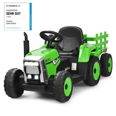 12 V detský traktor s prívesom Elektrické autíčko na batérie žlté