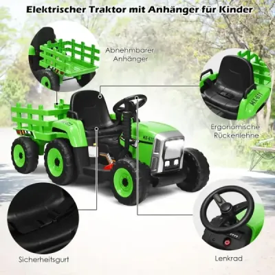 12 V detský traktor s prívesom Elektrické autíčko na batérie žlté
