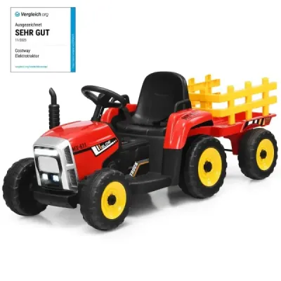 12 V detský traktor s prívesom Elektrické autíčko na batérie žlté