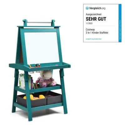 Detský stojan 3 v 1 Detská tabuľa Obojstranná tabuľa a tabuľa a papier na kreslenie 59 x 50 x 117 cm Modrá