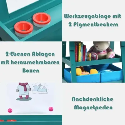Detský stojan 3 v 1 Detská tabuľa Obojstranná tabuľa a tabuľa a papier na kreslenie 59 x 50 x 117 cm Modrá