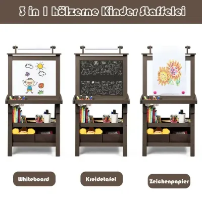 3v1 detský stojan detská tabuľa obojstranná tabuľa stojan na tabuľu vrátane magnetov pre batoľatá káva