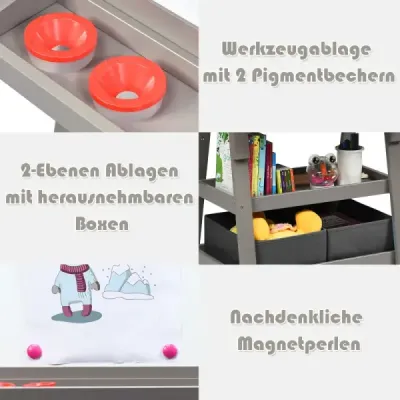 Detský stojan 3 v 1 Detská tabuľa Obojstranná tabuľa a tabuľa a papier na kreslenie pre batoľatá sivý