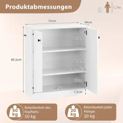 Moderná úložná skrinka s 2 dvierkami, moderná úložná skrinka s 3 policami, biela