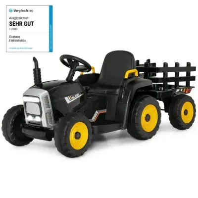 12 V detský traktor s prívesom Elektrické autíčko na batérie žlté