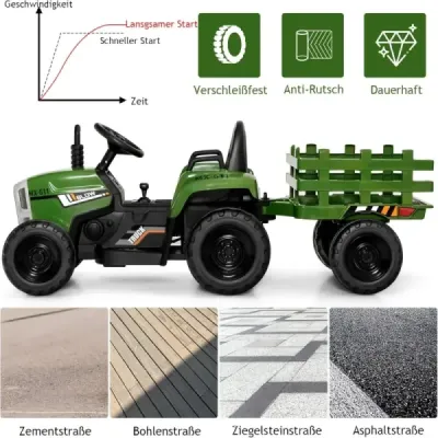 12 V detský traktor s prívesom Elektrické autíčko na batérie žlté