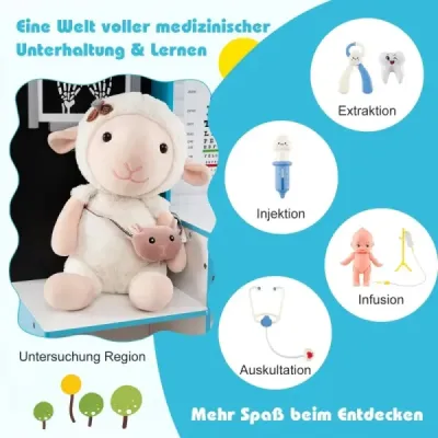 Drevená herná súprava pre lekársku ordináciu s vyšetrovacou plochou, EKG monitorom a röntgenovým filmom, zdravotnícke centrum
