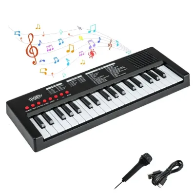 Detský klavírny keyboard, 37 klávesov, prenosný elektrický klavír s 8 rytmami, 8 zvukmi a 22 demami, čierny