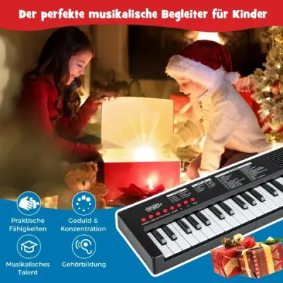 Detský klavírny keyboard, 37 klávesov, prenosný elektrický klavír s 8 rytmami, 8 zvukmi a 22 demami, čierny