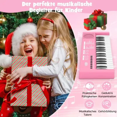 Detský klavírny keyboard, 37 klávesov, prenosný elektrický klavír s 8 rytmami, 8 zvukmi a 22 demami, ružový