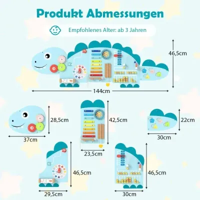 Stena s aktivitami pre batoľatá s dinosaurami, 11 v 1, Montessori drevená senzorická nástenná hračka, modrá
