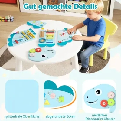 Stena s aktivitami pre batoľatá s dinosaurami, 11 v 1, Montessori drevená senzorická nástenná hračka, modrá