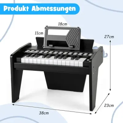 25-klávesová detská mini digitálna piano drevená hračka s nastaviteľnou rýchlosťou čierne