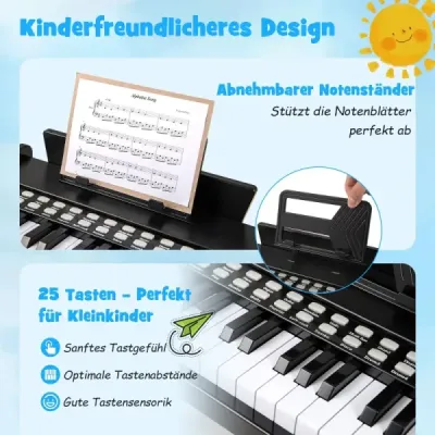 25-klávesová detská mini digitálna piano drevená hračka s nastaviteľnou rýchlosťou čierne