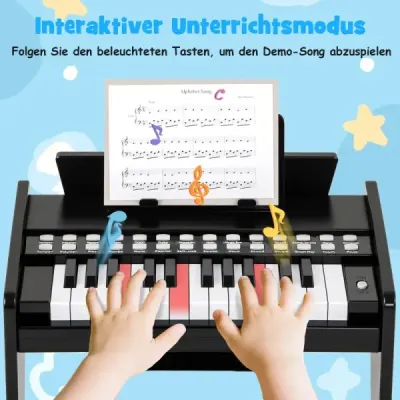 25-klávesová detská mini digitálna piano drevená hračka s nastaviteľnou rýchlosťou čierne