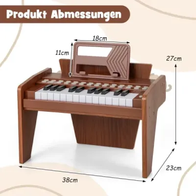 25-klávesová detská mini digitálna piano drevená hračka s nastaviteľnou rýchlosťou hnedé