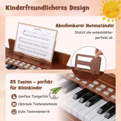 25-klávesová detská mini digitálna piano drevená hračka s nastaviteľnou rýchlosťou hnedé