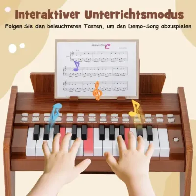 25-klávesová detská mini digitálna piano drevená hračka s nastaviteľnou rýchlosťou hnedé