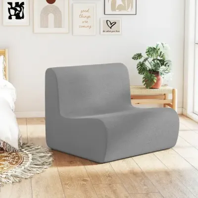 Sedací vak, pohodlná rozkladacia pohovka s mäkkým zamatom a ergonomickou oporou, pohodlné kreslo na čítanie pre jednu osobu, sivá