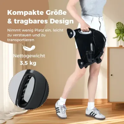 Mini pedálový trenažér s LCD displejom, prenosný domáci trenažér na tréning rúk a nôh, čierny