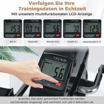 Mini pedálový trenažér s LCD displejom, prenosný domáci trenažér na tréning rúk a nôh, čierny