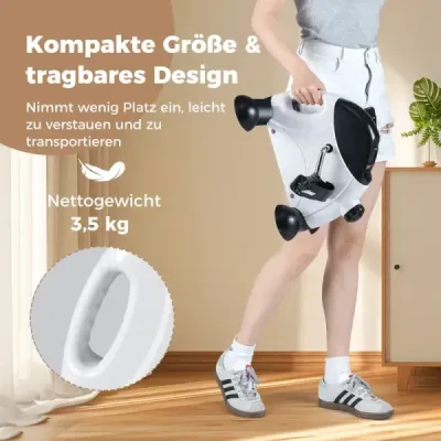 Mini pedálový trenažér s LCD displejom, prenosný domáci trenažér na tréning rúk a nôh, biely